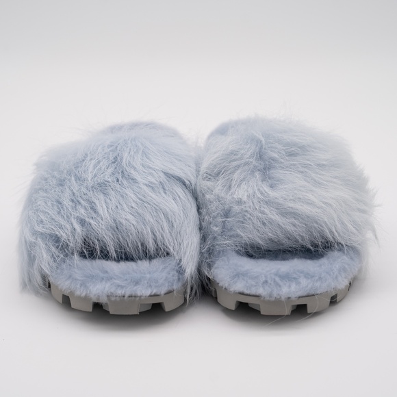 size 40eu 10 US Miu Miu Faux Fur Plush Sandals Slides Blue - Picture 2 of 12